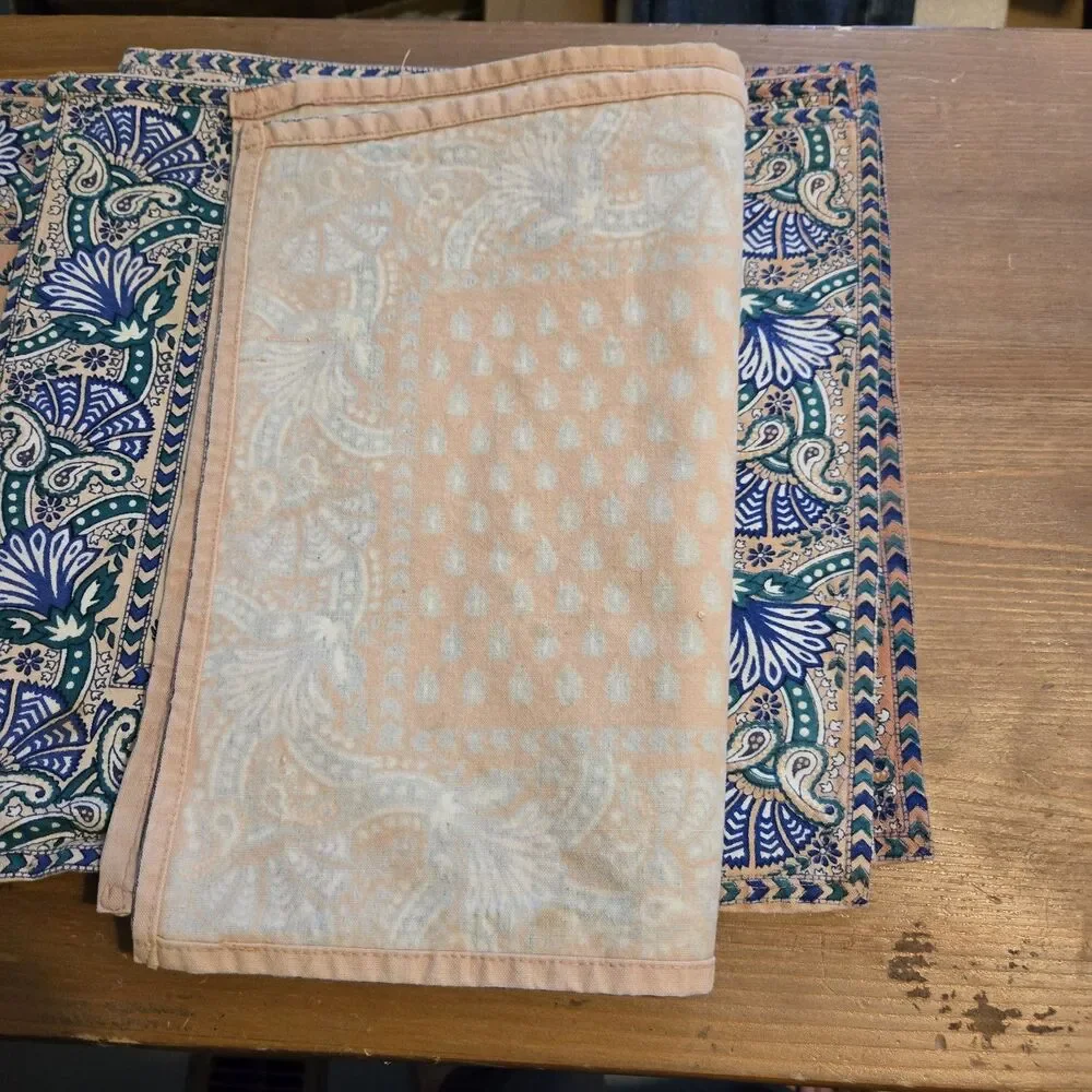 DII Fabric Table Napkins 6 PC Cotton India Blue Green Coral 18.5 X 12